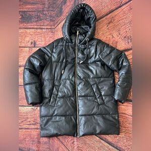 Zara Small Faux Leather Black Puffer
Hooded Coat‎